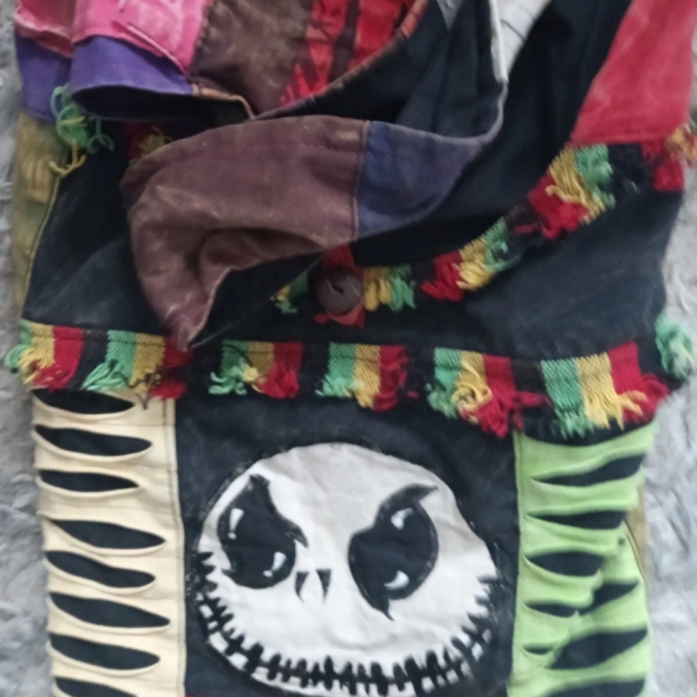 Handmade Colorful Jack Skellington Face Skull Hippie Shoulder Bag - Picture 8 of 8